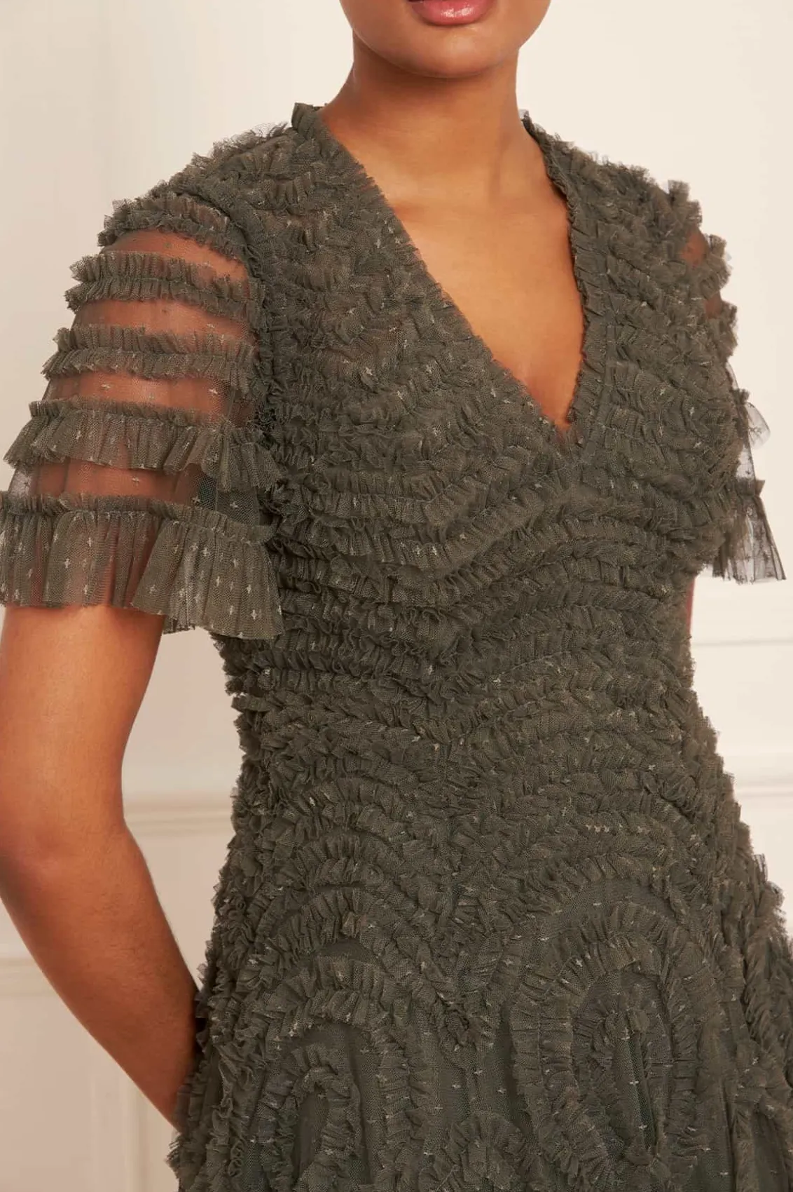 Evening Dresses | Responsibly Sourced^Needle & Thread Verity Ruffle V-Neck Gown Green