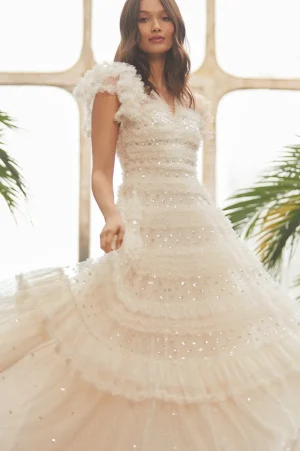 Bridal | Mummy & Me^Needle & Thread Vivian V-Neck Gown Champagne