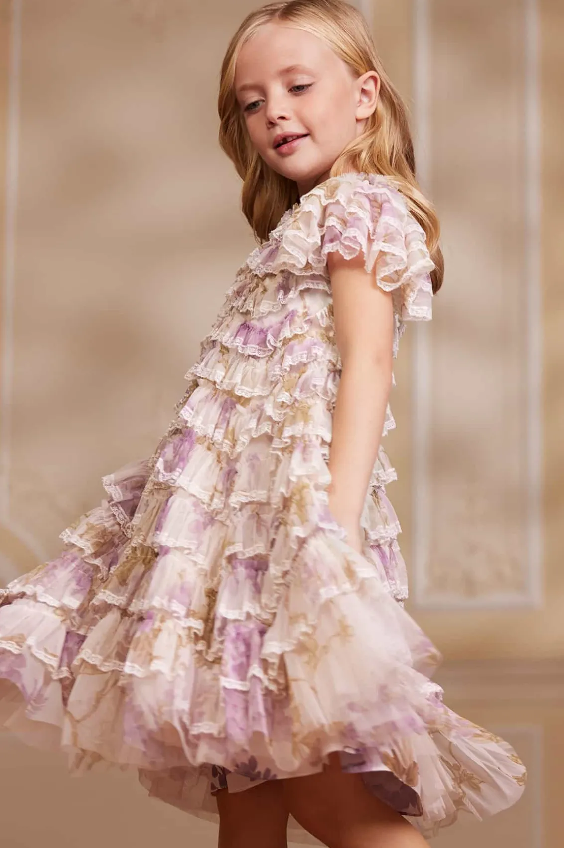 Kids Printed Dresses | Kids Responsibly Sourced^Needle & Thread Wisteria Ruffle Lace Kids Dress Multi