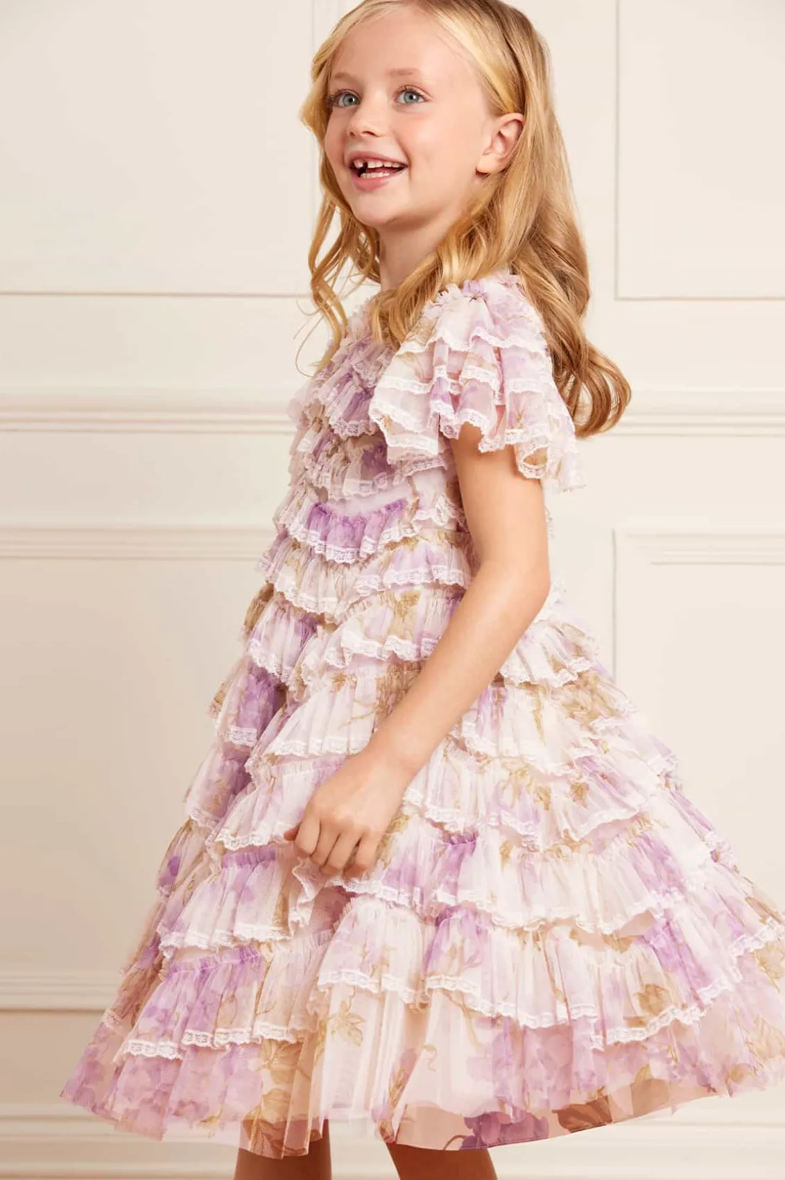 Kids Printed Dresses | Kids Responsibly Sourced^Needle & Thread Wisteria Ruffle Lace Kids Dress Multi