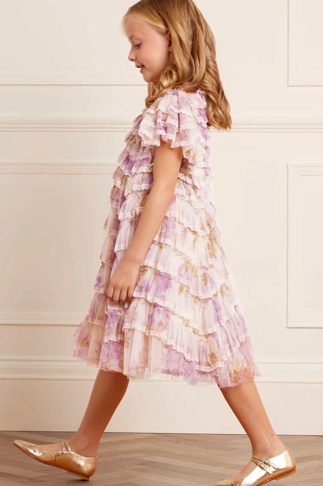 Kids Printed Dresses | Kids Responsibly Sourced^Needle & Thread Wisteria Ruffle Lace Kids Dress Multi