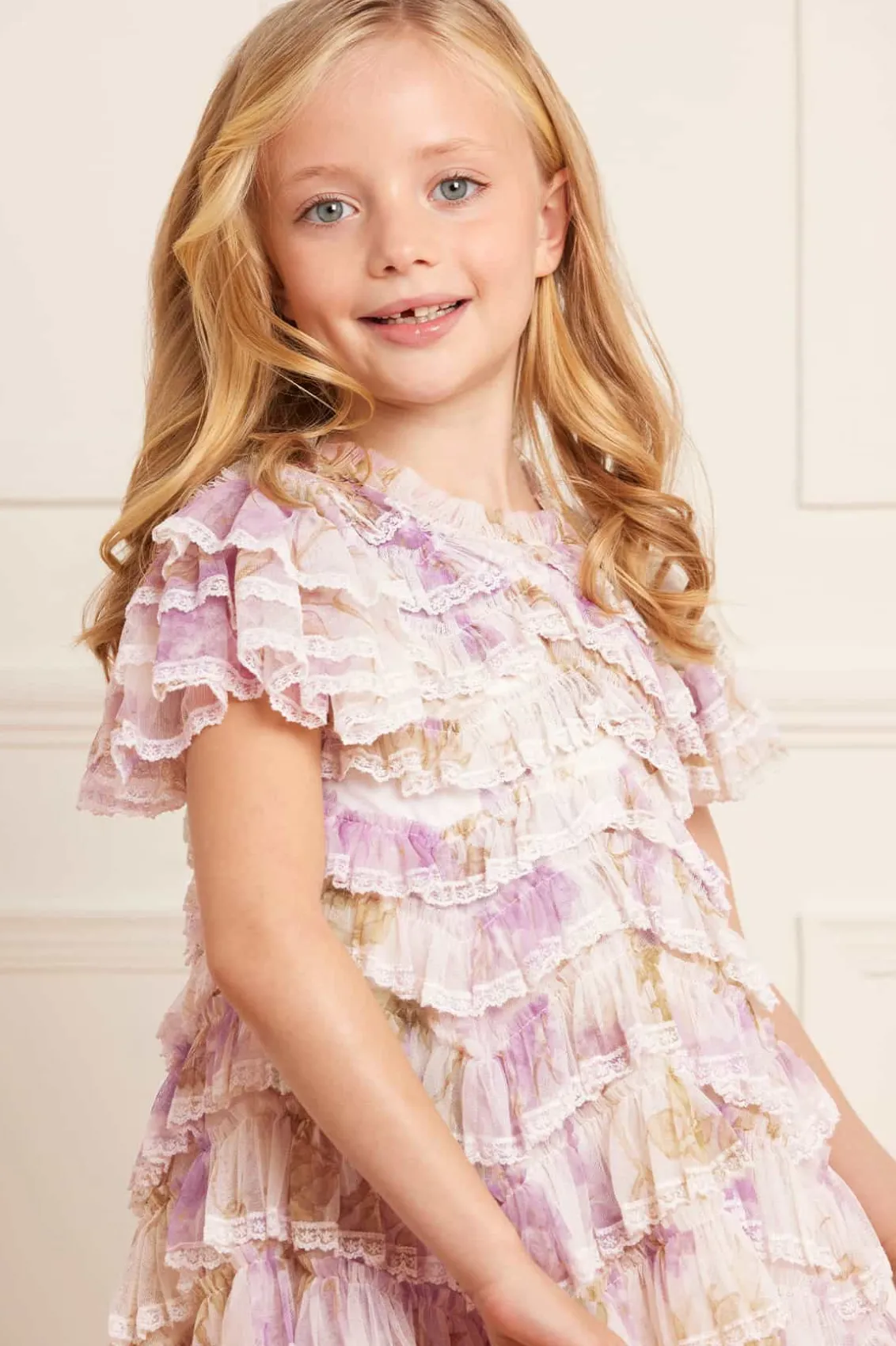 Kids Printed Dresses | Kids Responsibly Sourced^Needle & Thread Wisteria Ruffle Lace Kids Dress Multi